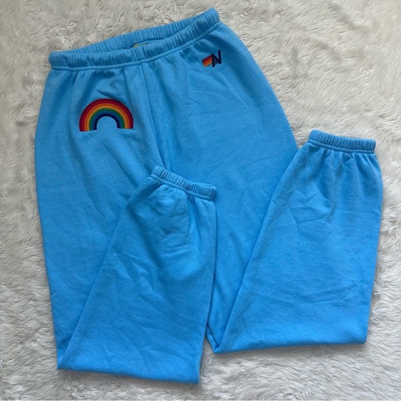 Aviator Nation Pants Women’s Rainbow Embroidery Sweatpants Light Blue L - Picture 2 of 13